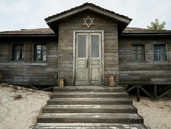 The facade of the school building on the set of "Shttl," a French-Ukrainian production about the Holocaust. (photo credit: KP/STAR MEDIA)